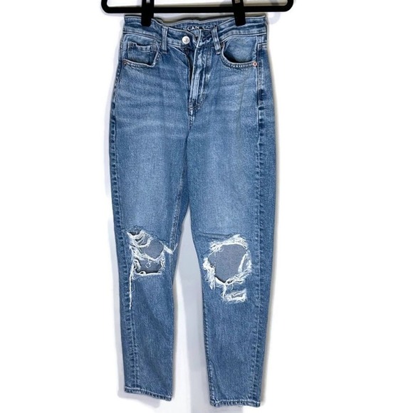 American Eagle Denim - American Eagle Strigid Mom Jeans Womens 00 Medium Wash Distressed High Rise Blue